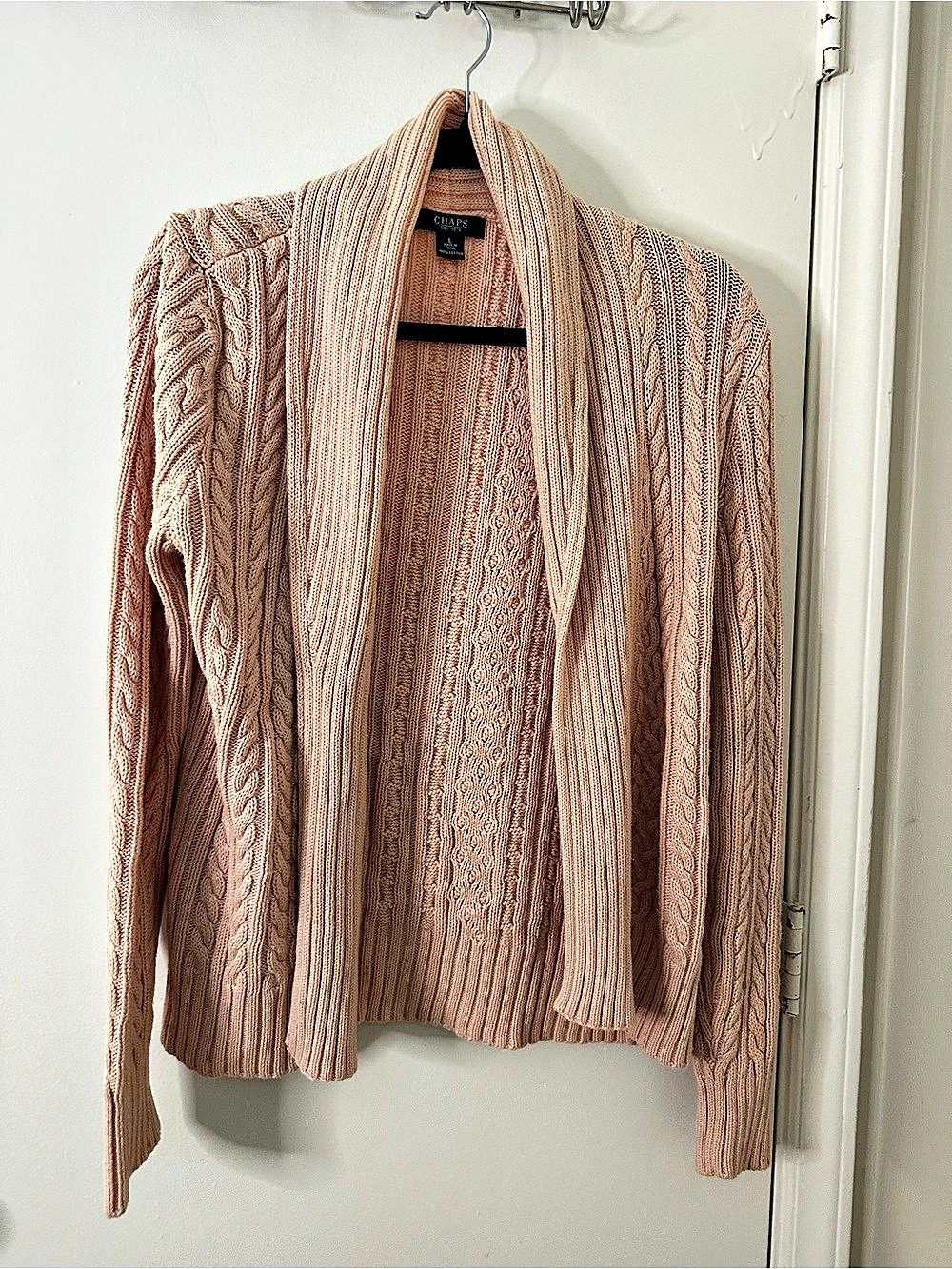 Chaps Cable Knit Cardigan in Pink Size Large - Picture 1 of 3